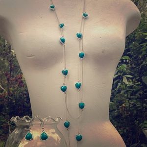 Long Necklace & Earrings set Teal Gem